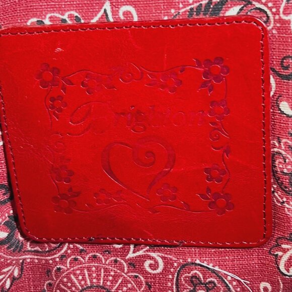 Brighton Wicker Leather Purse Red Hearts Applique Shoulder Handbag Handled Tote - Picture 6 of 16